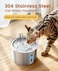 Stainless Steel Cat Water Fountain,Quiet Water Fountain with LED Light and Water Level Window,2L Pet Water Fountain with Replacement 3Sets Filters