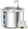 Stainless Steel Cat Water Fountain,Quiet Water Fountain with LED Light and Water Level Window,2L Pet Water Fountain with Replacement 3Sets Filters