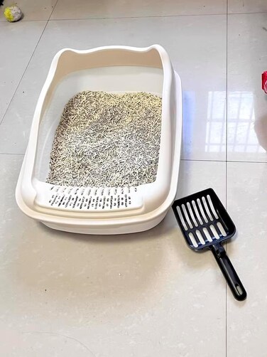 Cat Litter Tray Box,Litter Box with High Side,Anti-Splashing Cats Litters Box,Cat Toilet with Litter Sifting Scoop, Filtered Litter Pedal,Detachable Rim
