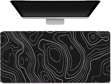 Gaming Mouse Pad XL - 80x30cm Large Mouse Mat with Anti-Slip Rubber Base for Keyboard and Mouse, for Home and Office（Black with White Topographic Line）