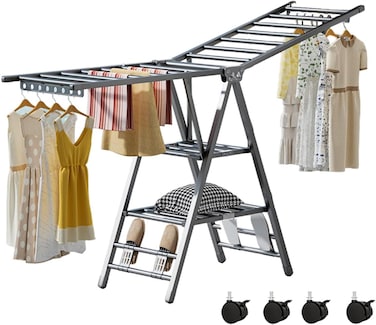 Carbon Steel Clothes Drying Rack, 3-Tier Clothes Drying Stand, Foldable Laundry Standing Dry Racks for Indoor Outdoor Use (180 cm)