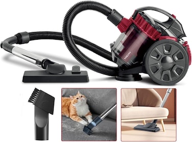2600W Vacuum Cleaner, Cyclone Filtration, 22Kpa Bagless Compact Vacuum Cleaner Washable Fliter for Pet Hair, Carpet, Tile- 1.5L