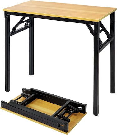 Folding Table Multi Functional Standing Desk With Adjustable Height Legs,for Camping, Garden, Picnic,Coffee,Bbq,No Install Needed Yellow Color Desktop Black