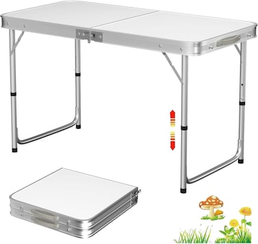 Folding Trestle Outdoor Camping Table, Aluminum Alloy Folding Picnic Table, Lightweight Trestle Camping Table For BBQ Party, Folds in Half with Carry Handle