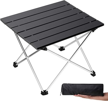 Portable Camping Table with Aluminum Table Top, Folding Beach Table Easy to Carry, Prefect for Outdoor, Picnic, BBQ, Cooking, Festival, Beach, Home Use (Black)