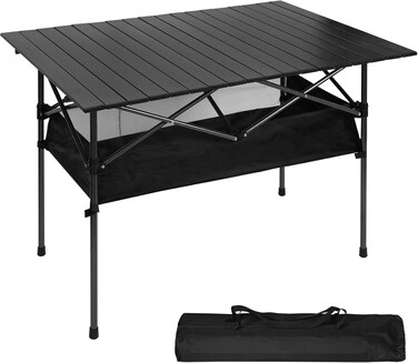 Camping Table 120x55 cm Aluminum Folding Camping Table with Large Storage Roll Up Portable Camping Table 4-6 Person Foldable Camp Table with Carry Bag