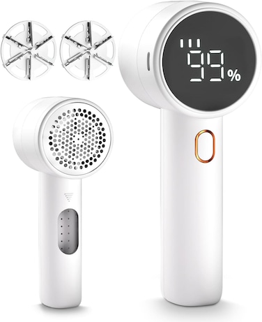 Fabric Shaver, Lint Remover Rechargeable, Electric Portable Sweater Defuzzer with 3 Speeds, 6 Leaf Blades, Digital LED Display to Remove Pilling for Clothes