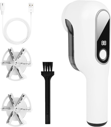 Radiotronics Rechargeable Fabric Shaver with LED Display, 2-Speed Lint Remover for Clothes and Furniture, Electric Bobble Remover with 3 Replaceable Blades