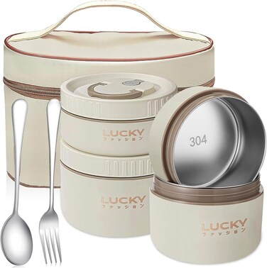 Radiotronics Lunch Box, Stainless Steel Leakproof Bento Lunch Box Set with 4 Separate Lunch Container, Insulated Lunch Bag, Spoon and Fork for School, Home and Office