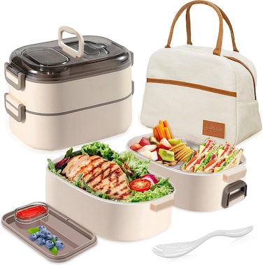 Lunch Box for Adults - Stainless Steel Bento Box with Insulated Lunch Bag &amp; Built-in Spork, Leakproof Lunch Box Set (700ml+400ml) for Office