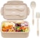 Radiotronics Bento Box, 3 Compartments 1400ml Lunch Box For Kids and Adults with Reusable Spoon and Fork, Leakproof Food Container for On the Go Meal, Microwave Safe (Khaki)