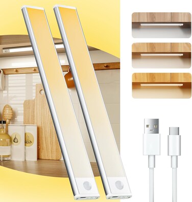 Under Cabinet Lights, 3 Modes Motion Sensor Closet Lights, 1000 mAh USB Rechargeable Kitchen Light, 3 Colour Modes Under Cupboard Light