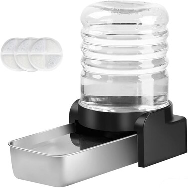 1 Gallon Cat Water Dispenser, Automatic Gravity Dog Water Bowl Dispenser with 3 Filters, Stainless Steel Large Capacity Cat Waterer for Cats and Small Dogs (3 Filters) 3.8L