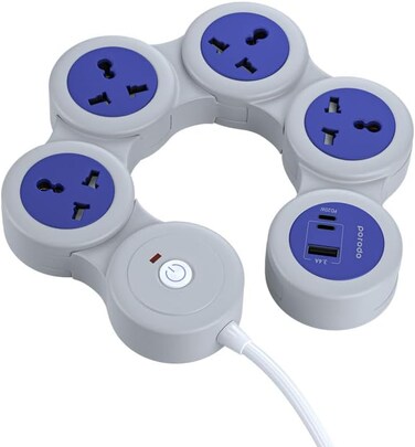 Radiotronics 2500W Multi-Socket Power Strip, USB-C 20W & USB-A 5V/3.4A Output, 1.8M Cable Length, 10A Rated Current, 100-250V, Efficient Power Distribution - Gray