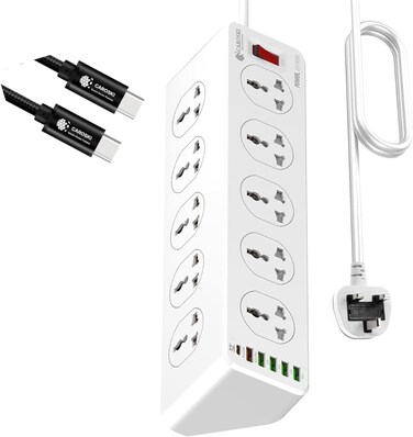 Radiotronics Extension Cord with 10 Sockets & 6 USB Ports Heavy Duty Triangular Shape Power Extension , 4 USB-A 1 USB-C 1QC and 1Extra charging cable Power Strip
