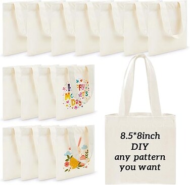 Radiotronics 24 Pcs 8.5 x 8 Inch Mini Tote Bag Blank Canvas Tote Bags Reusable Grocery Bags DIY Sacks Goody Bags for Kids