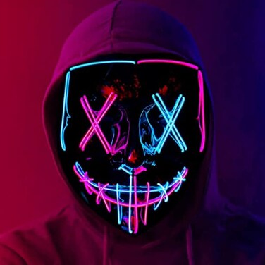 LED Halloween Mask I Scary Mask I Mask The Purge I Mask Neon Horror Fun Costume Christmas Child Adult Fancy Dress for Carnivals, Masquerades and Cosplay Costume Parties