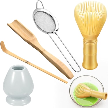 Radiotronics 5 PCS Matcha Whisk Set, Resin Tea Matcha Whisk, Sifter, Holder, Bamboo Tea Scoop, Tea Spoon for Stirring Japanese Green Tea Powder