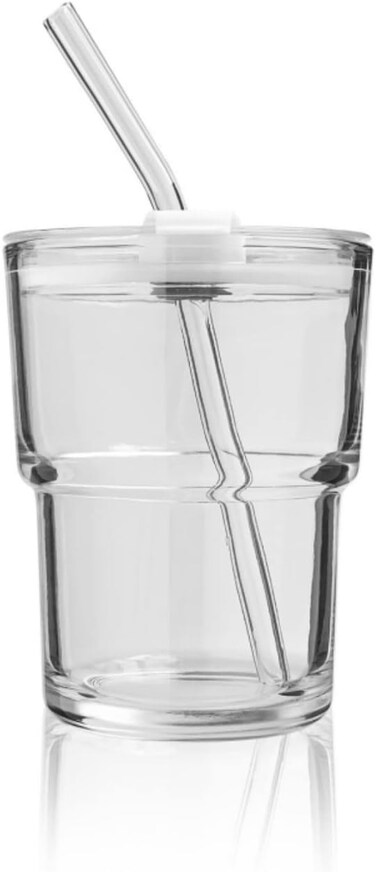 400ML Ice Coffee Glass Tumbler with Straw and Lid Sealed Carry On, Thick Wall Water Glass Cup Mug Tea （Clear）