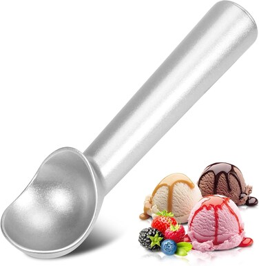 Radiotronics Ice Cream Scoop,7 inches Nonstick Anti-Freeze One Piece Aluminum Scooper Spoon, Heavy Duty Durable Design, Easy Clean, for Gelato, Cookie Dough, Sorbet, Almond (Silver)
