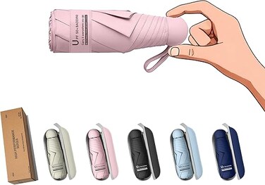 Travel Essentials Mini Umbrella for Purse With Case Small Compact UV Sun Protection Lightweight Tiny Pocket Manual Open Close Umbrella for Women Kids and Men