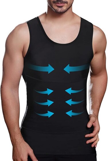 Mens Slimming Body Shaper Vest, Chest Abdomen Compression Tank Top, Belly Hiding Undershirts - Change in Seconds