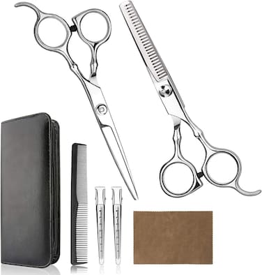 Hair Cutting Scissors Professional Home Haircutting Barber/Salon Thinning Shears Kit with Comb and Case for Men/Women (Sliver)