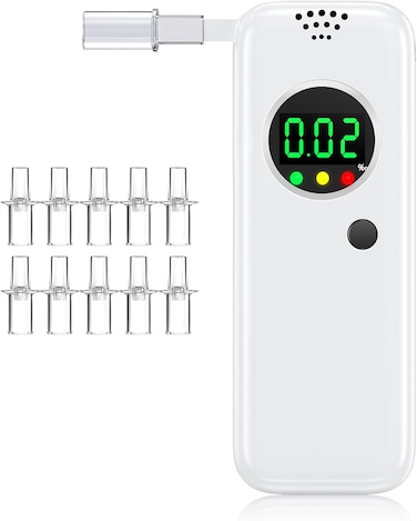 Radiotronics Breathalyzer, High-Accuracy Professional Alcohol Tester for Personal Use, LCD Digital Display Alcohol Tester with 10 Mouthpieces
