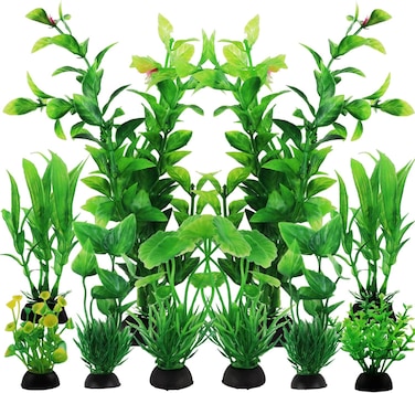 Radiotronics PietyPet Fish Tank Accessories Green Plants, 10pcs Green Fish Tank Decorations, Aquarium Decor Plastic Plants
