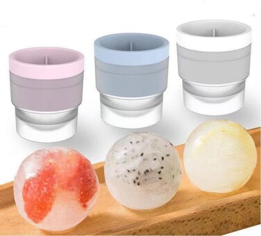 Radiotronics 3Pcs Ice Hockey Maker Silicone Round Ice Hockey Mold,Ice Tray Accessories for Making Ice Cubes Water,Fruit and Beverage Round Ice Hockey Maker Mold,ice Hockey Frozen Ice Cubes (Blue)