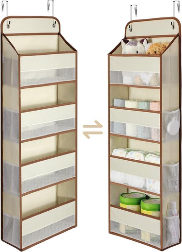 1 Pack Over the Door Storage Organizer, Load Closet Door Organizer Hanging, No Sagging Bathroom Organizer with 4 Bins 6 Side Pockets (4-layer, Beige)