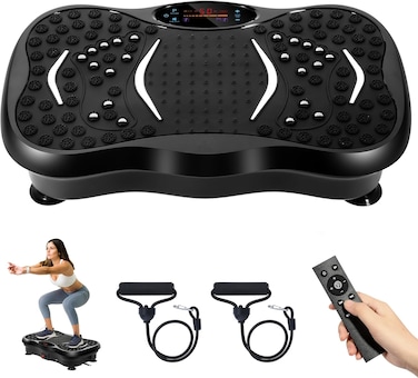 Vibration Plates, Vibration Fitness Exercise Machine for Home Use, with Bluetooth Speaker, 5 Program Modes, 2 Resistance Bands, 330lb Max Load (B)