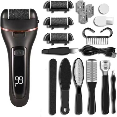 Callus Remover for Feet, 13-in-1 Professional Pedicure Tools Foot Care Kit, Foot Scrubber Electric Feet File Pedi for Hard Cracked Dry Dead Skin, Battery Display (Black)
