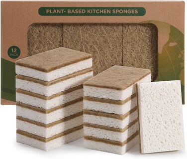 Natural Sponges for Dishes 12 Pack - Keep Soap Biodegradable Kitchen Sponge Compostable Coconut Scrubber - Eco Friendly Cleaning Sponges