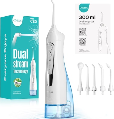 Radiotronics Professional Water Flosser For Teeth Braces Gums Care, Cordless Oral Irrigador, Deep Cleaning, Rechargeable, Waterproof, BPA-Free, Portable, Home and Travel, White C20