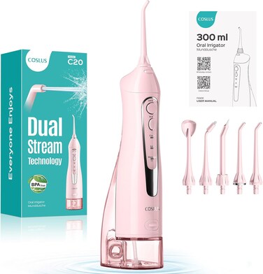 Radiotronics Water Flosser for Braces Gums Care, Professional Oral Irrigador, Deep Cleaning, Rechargeable, Waterproof, BPA-Free, Portable for Travel, Light Pink (Pink Water Tank)