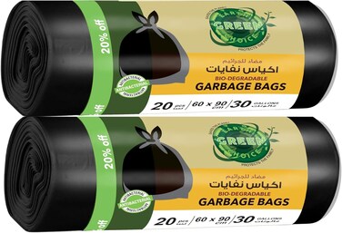 Earth Green Choice Black Trash Bags Rolls 60x90cm   30 Gallon   20 Bags Per Roll   Pack of 2   Durable &amp; Leak-Proof Garbage Bags   Eco-Friendly Waste Bin Liners