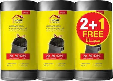 Garbage Bags, 30 Gallons Pack of 3, Black, 60 Bags, 60x90 cm, Bin Liner, Trash Bags, Waste Bags for Indoor and Outdoor Use