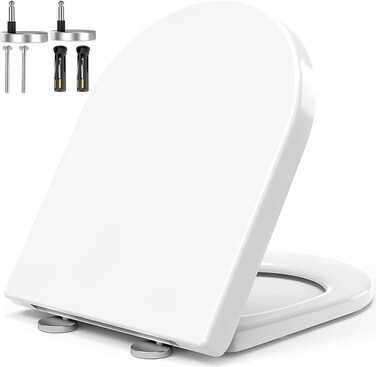 Soft Close Toilet Seat, Toilet Seats with Quick Release, Simple Top Fixing, Sturdy Anti-Bacterial Toilet Seats with Stainless Adjustable Stainless Hinges, White