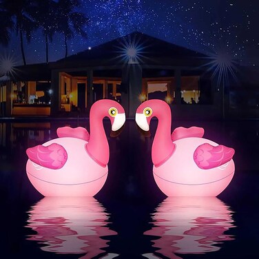 Floating Pool Lights, Solar Flamingo Pool Lights for Inground Pools, Waterproof, Glow-in-the-Dark Pool Accessories, Flamingo Party Pack (Pack of 2)