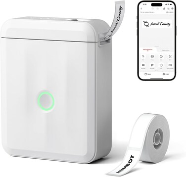 D110 Upgraded Version Mini Label Maker Machine with Tape, Portable Bluetooth Thermal Printer, Sticker Labeler with Multiple Templates, White