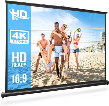 Radiotronics 50 Inches Projector Screen Portable Floor Standing Fold-Out Roll-Up Tripod Manual, Mobile Movie Screen, White