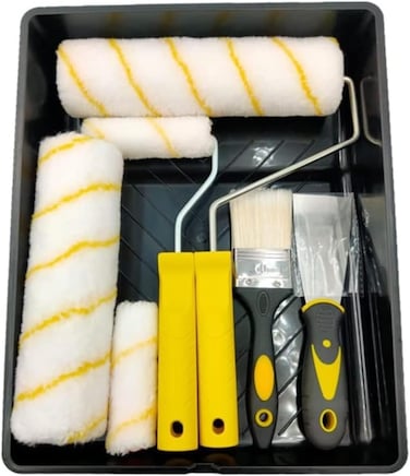 Paint Roller Set 6pc- Paint Rollers for Walls and Ceilings, Paint Pads, Paint Tray, Brush, Scraper, Mini Rollers for Painting, Paint Sleeves, Paint Supplies