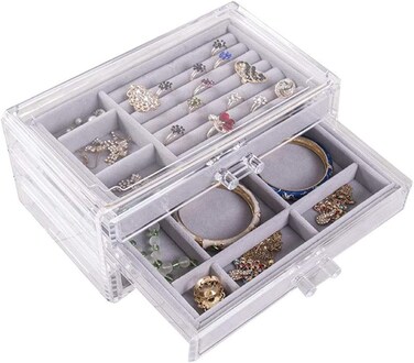 Jewelry Storage Case 3 Drawers Transparent Organizer Earring Rings Necklaces Bracelets Display Case
