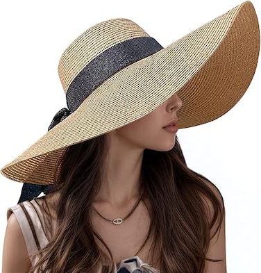 Beach Hats for Women, Wide Brim Sun Straw Hat for Women, Sun Hat UPF 50+ UV Protection