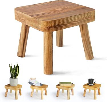 Small Wooden Stool, Plant Stand Indoor Step or Kids Stool - Ideal as a Small Side Table for House Plants, Bedroom Bedside or Bathroom (20cm)