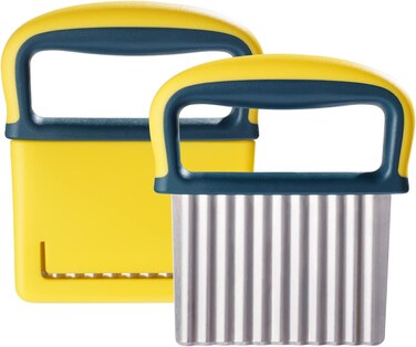 2 Pcs Crinkle Cutter Knife, Potatoes Crinkle Fry Cut and Vegetable Cutter for Veggies, Stainless Steel Carrot Slicer （Yellow)