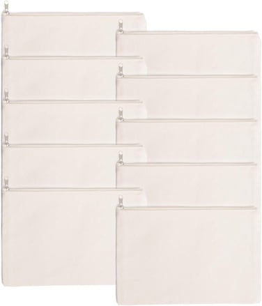 RYTOO Canvas Zipper Pouch Bulk - 10 Pack Customizable DIY Craft Blanks Multipurpose Pencil Case Makeup Bag Toiletry Travel Organizer 8.9 x 6.1 Inches - ivory