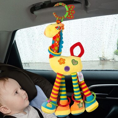 Car Seat Toys Baby Hanging Toy with C-Clip Ring Baby Car Toys Stroller Toy with Baby Crinkle for 0, 3, 6, 9, 12 Months Newborn Boys Girls Gifts - Giraffe