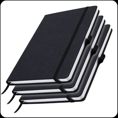 Notebook A5, Lined Pages, Black Hardcover, Writing Pad - 192 Page, 3 Pieces